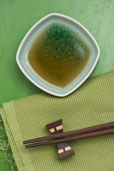 Japanese chopsticks and soy sauce bowl, Japanese food