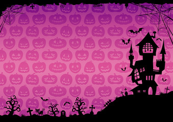 ハロウィン：城のそびえる背景（紫）横2