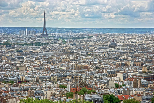 Paris skyline, view from Sacre Coeur basilica dome, Paris, France