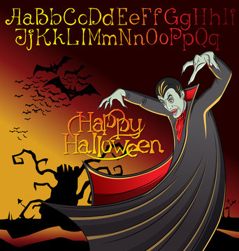 Halloween font set and Vector Vampire Dracula