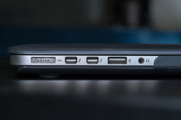 closeup detail of laptops ports
