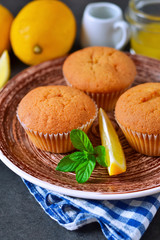 Homemade, lemon muffins with honey and mint 