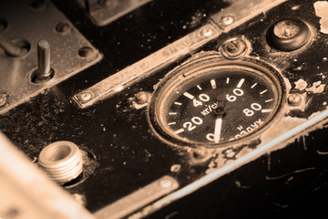 Different meters and displays in an old plane