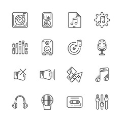 Set of line icons for music. Vector illustration.