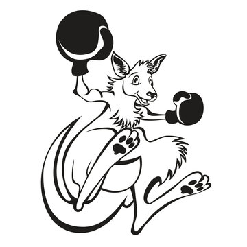 Illustration of a kangaroo kick boxer boxing with boxing gloves viewed from side on isolated background done in cartoon style.