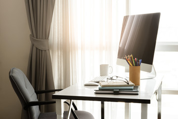 Manager Table with Desktop Computer and Business Notes