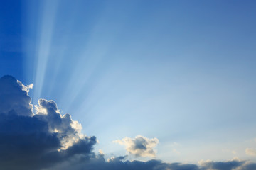 Naklejka na ściany i meble light rays explosion on clear blue sky with cloud