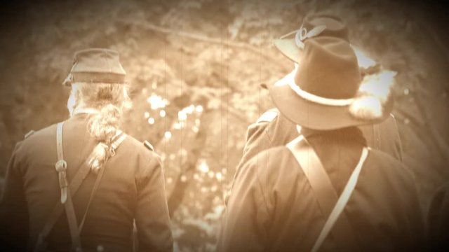 Civil War Union soldiers having a meeting (Archive Footage Version)