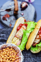 hot dog with grilled sausages