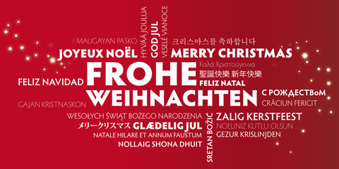 Weihnachtskarte Frohe Weihnachten übersetzt in viele Sprachen