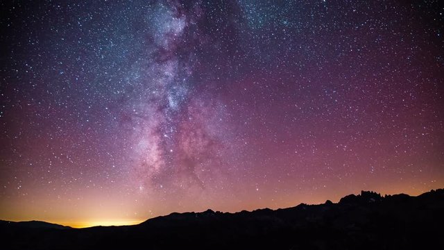 Time Lapse - Beautiful Milky Way Galaxy above Mountain Range