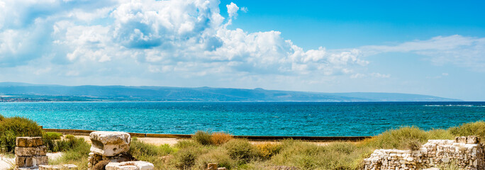 Tyre Coast Landscape at Al Mina archaeological site in Tyre, Lebanon. It is located about 80 km south of Beirut.