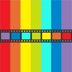 Obraz premium Rainbow flag Film strip frame. Straight shape ribbon. Design element. White background. LGBT Gay movie cinema sign symbol. Flat .