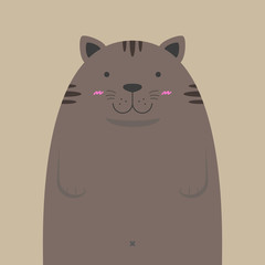 cute big fat cat on light brown background