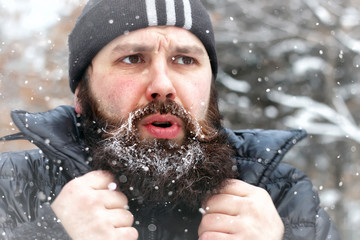 bearded man ice snow winter