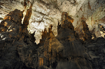 Stalactites and stalagmites inside the Postojna cave (Postojna Jama), Slovenia 