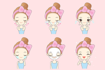 cartoon woman do facial care