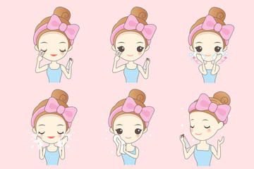 cartoon woman do facial care