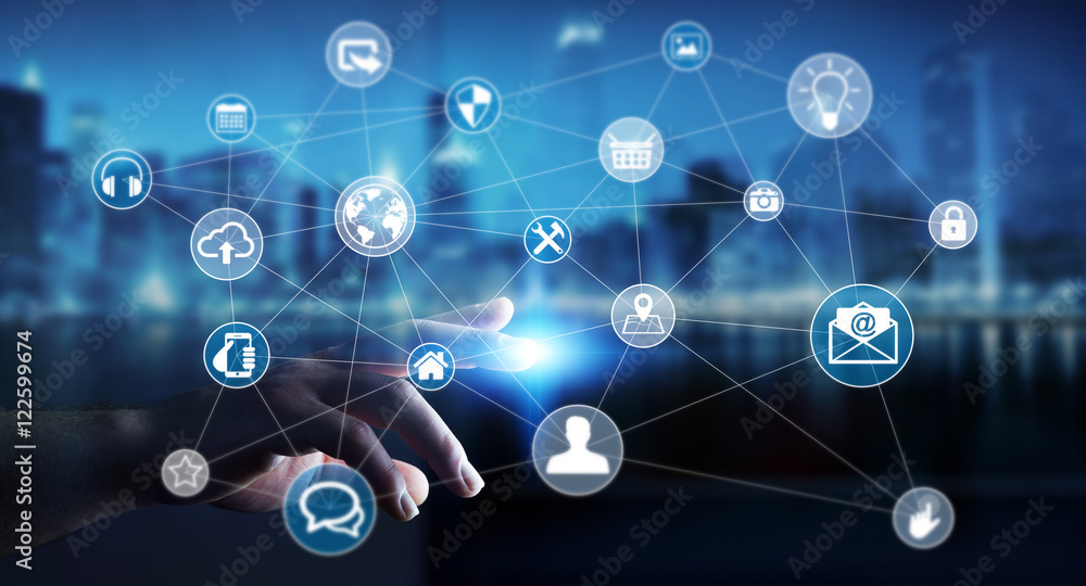 Canvas Prints businessman touching multimedia network 3d rendering