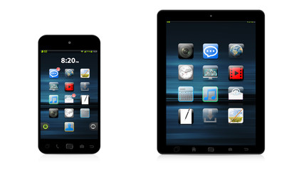 Modern digital phone and tablet on white background 3D rendering