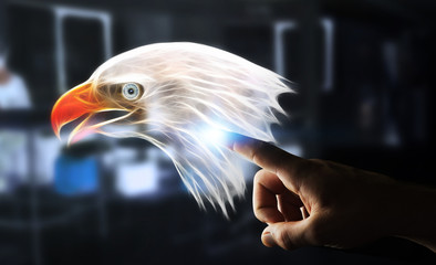 Person touching fractal endangered eagle illustration 3D renderi