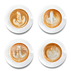 Latte art coffee isolated on white background