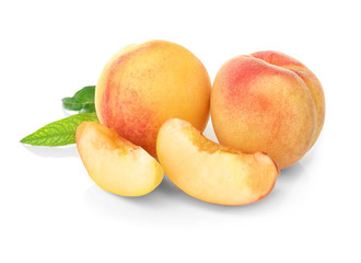 Juicy ripe peaches isolated on white
