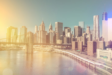 Skyline of downtown New York, Manhattan - vintage style