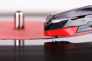 Close up of a retro record player