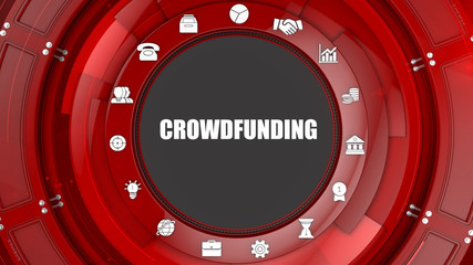 Crowdfunding concept image with business icons and copyspace.