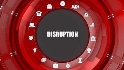 Disruption concept image with business icons and copyspace.