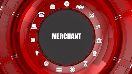 Merchant concept image with business icons and copyspace