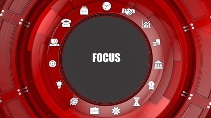 Focus concept image with business icons and copyspace