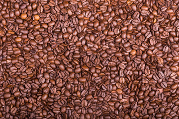 Brown roasted coffee beans close up