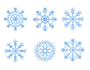 Snowflakes blue vector icon set.