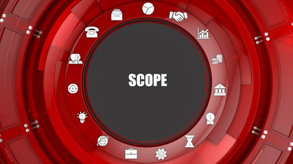 Scope concept image with business icons and copyspace.