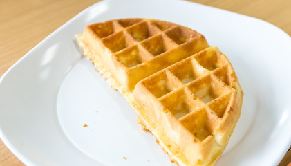 homemade waffle in white dish