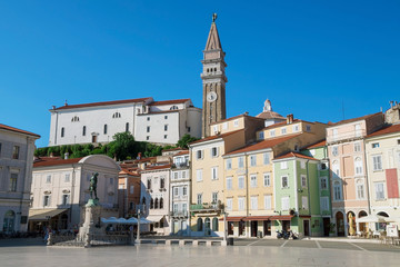 Fototapeta premium Church of St. George and Tartini Square in Piran, Slovenia