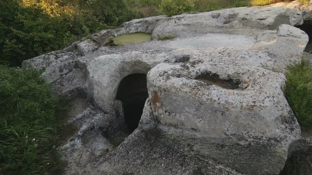 Cave city Eski-Kermen medieval fortress town in peninsula of Crimea.