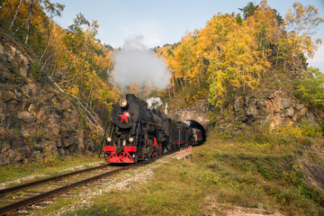 Old steam locomotive in the Circum-Baikal Railway