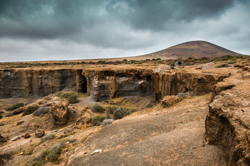 Lanzarote terrain with rocks and cliffs