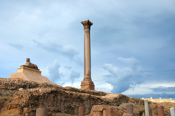 Ancient column on the hill, Alexandria, Egypt