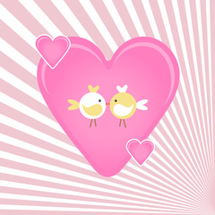 Two cute birds. I love you colorful graphic design