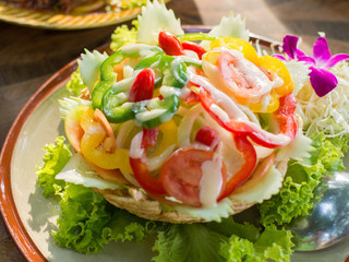 Taro nest with vegetables salad.