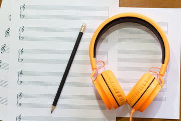 music notes on table.
