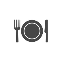 Restaurant cutlery icon. Plate, fork and knife icon. Vector isolated flat object.