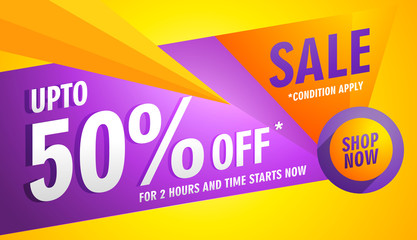 yellow sale banner with geometric shapes