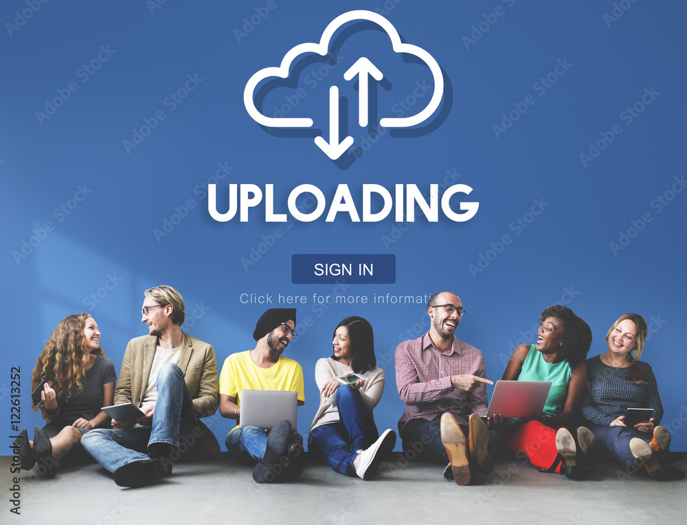 Poster uploading upload data download information concept