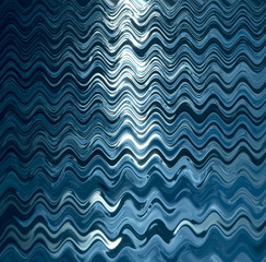 Artistic blue aqua pattern on black with shapes, stripes and waves