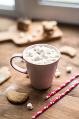 delicious breakfast cocoa with marshmallows and ginger biscuits